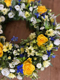 Floral Wreath · Yellow, White & Blue